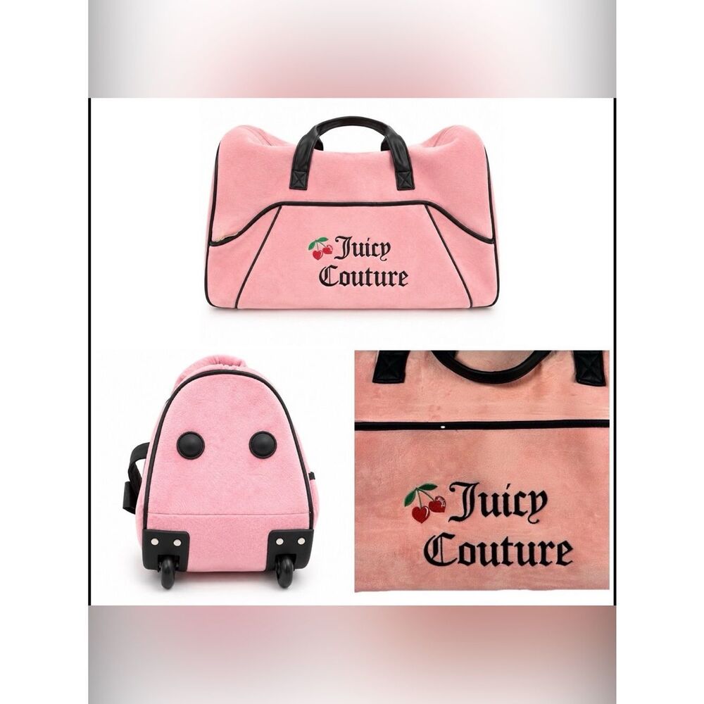 Juicy Couture Pink Velour Rolling duffle bag overnight with wheels